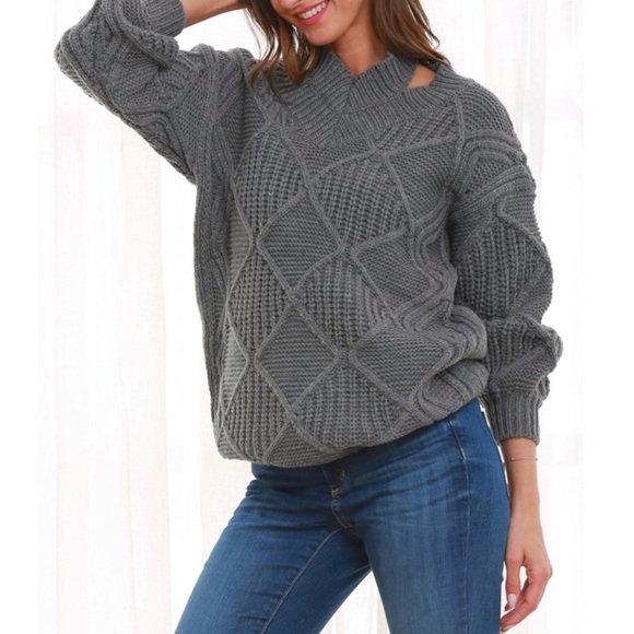 0060~Cut Out Neck Sweater main image 0